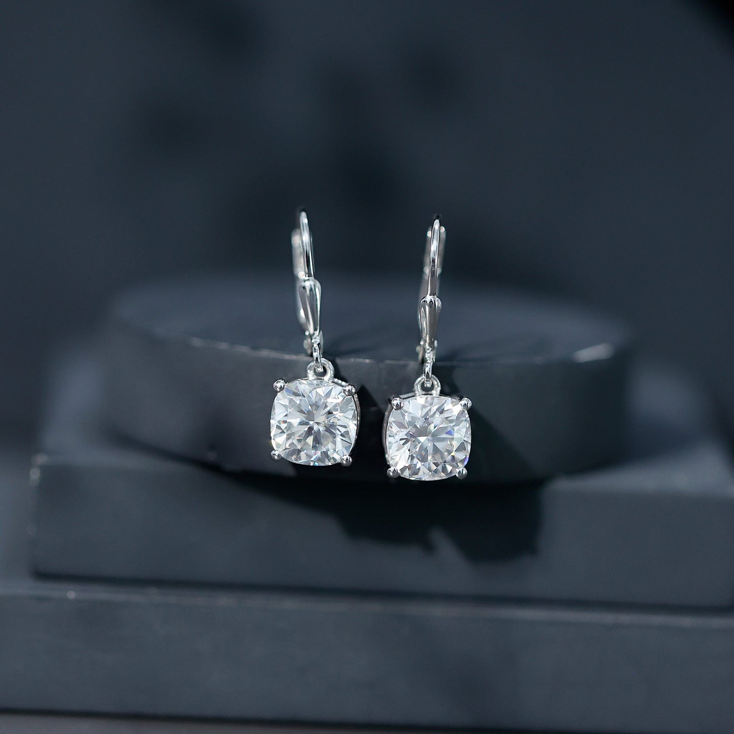 Certified 6 Carat Cushion Cut Moissanite Drop Earrings
