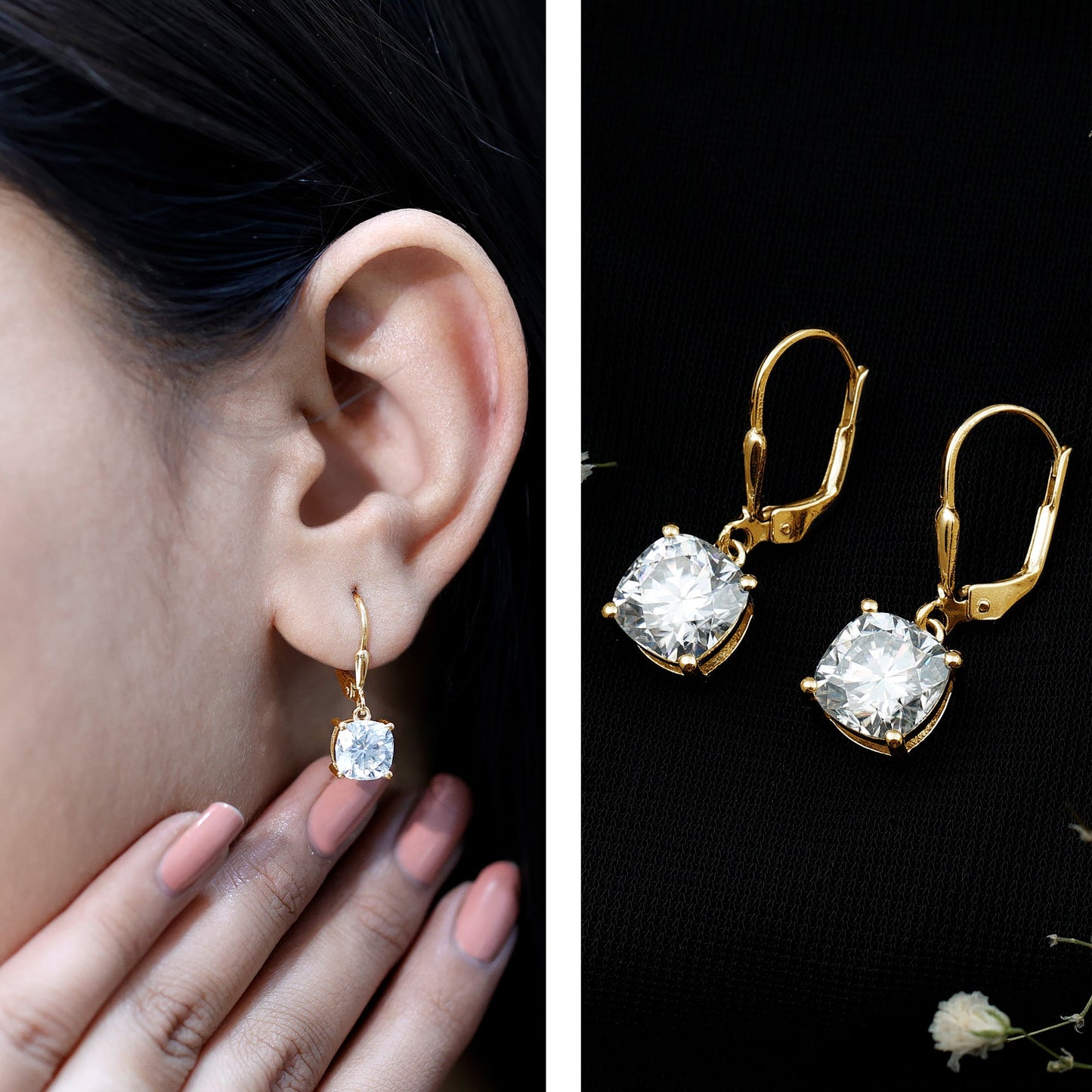 Certified 6 Carat Cushion Cut Moissanite Drop Earrings