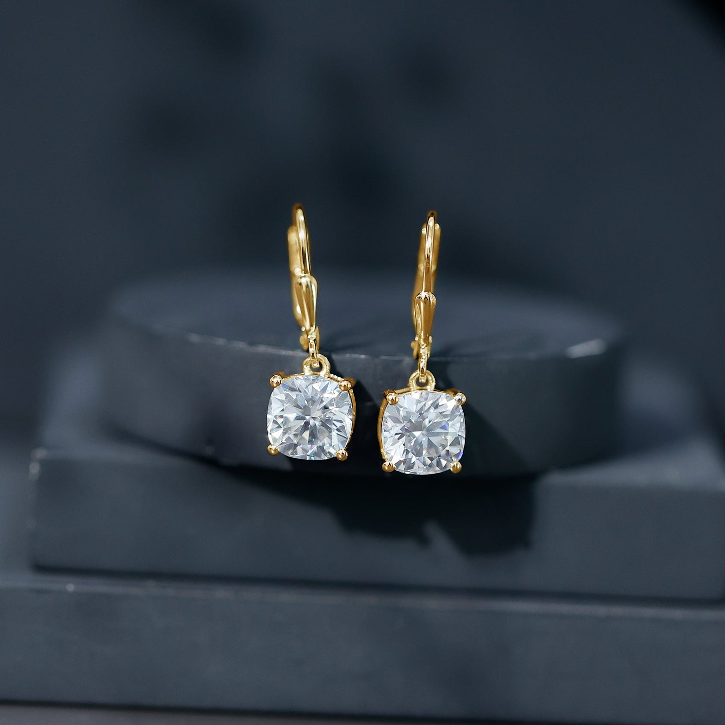 Certified 6 Carat Cushion Cut Moissanite Drop Earrings