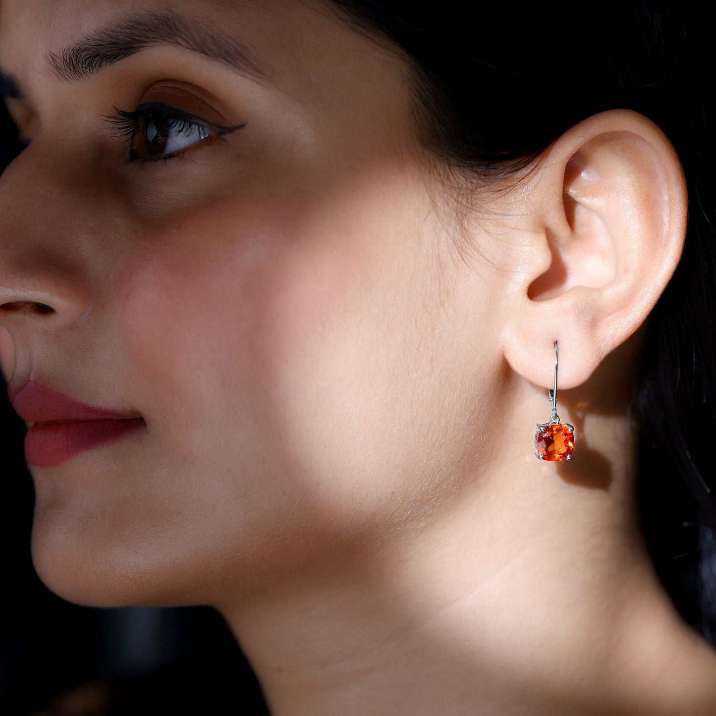 5.5 CT Cushion Cut Lab Created Orange Sapphire Drop Earrings