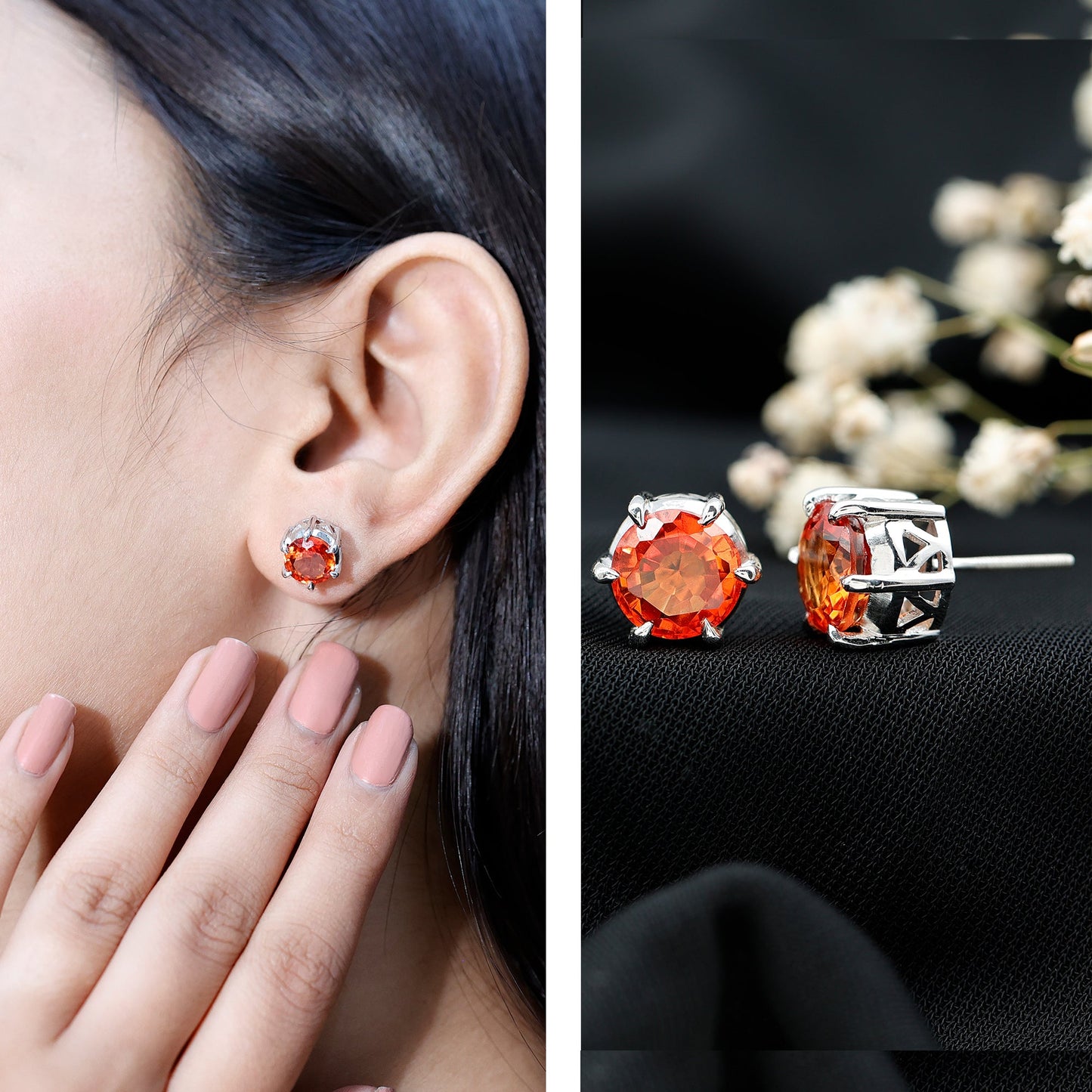 4.5 Carat Round Lab Created Orange Sapphire Solitaire Stud Earrings