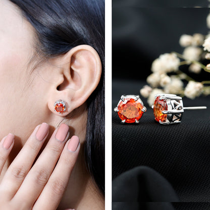 4.5 Carat Round Lab Created Orange Sapphire Solitaire Stud Earrings