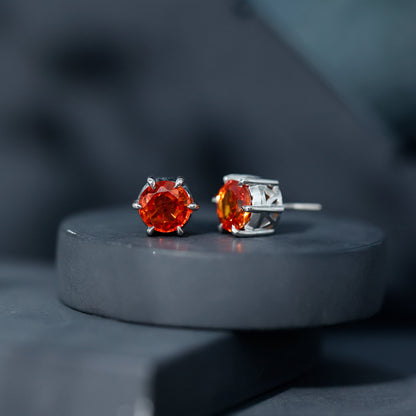 4.5 Carat Round Lab Created Orange Sapphire Solitaire Stud Earrings