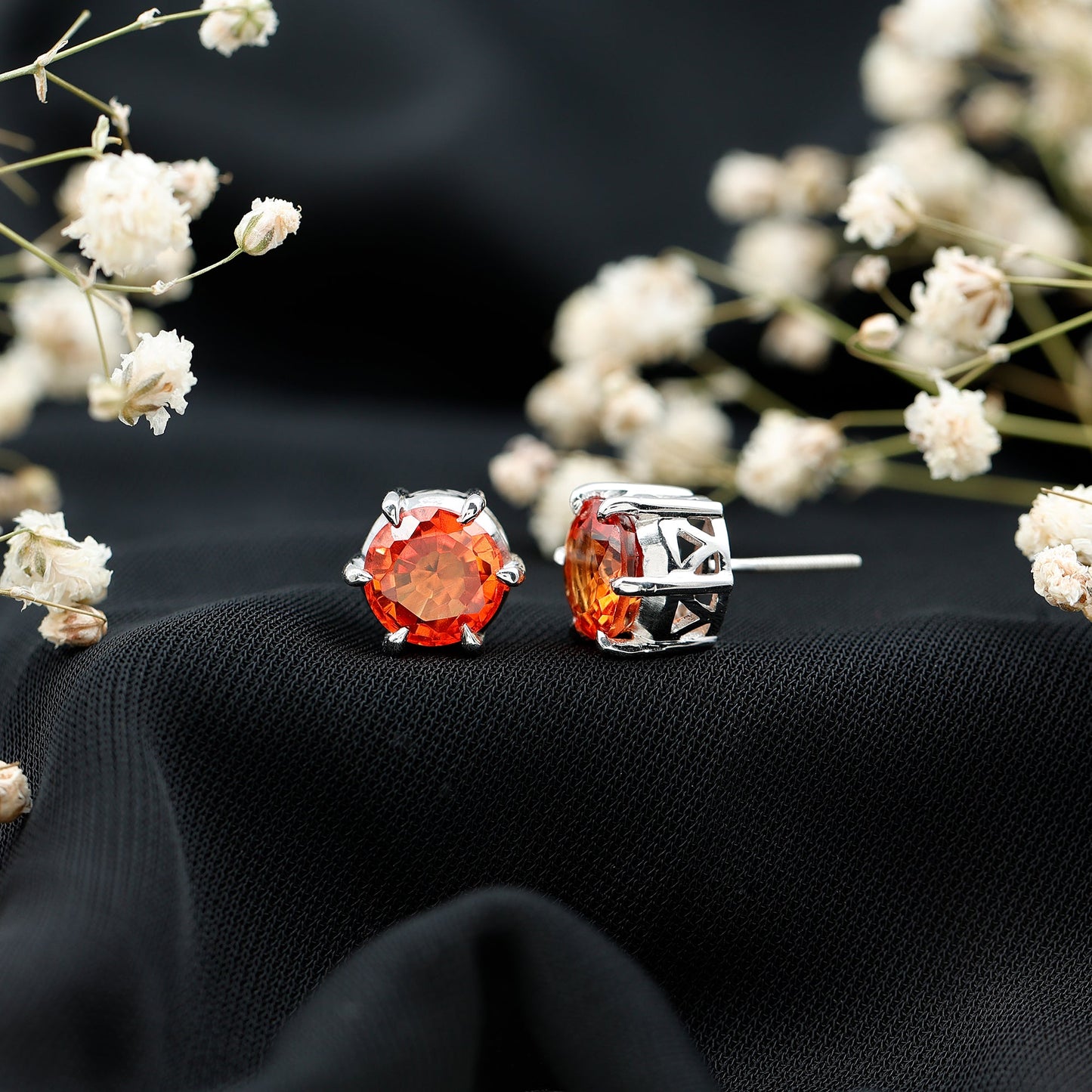 4.5 Carat Round Lab Created Orange Sapphire Solitaire Stud Earrings