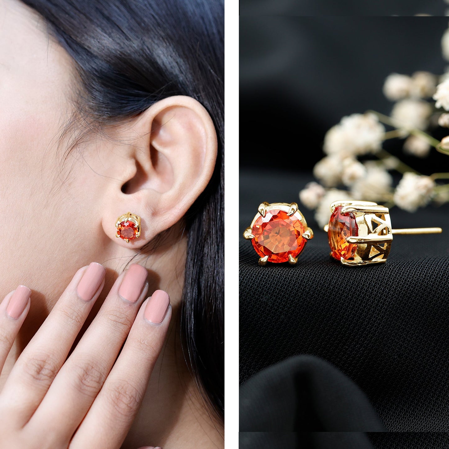 4.5 Carat Round Lab Created Orange Sapphire Solitaire Stud Earrings
