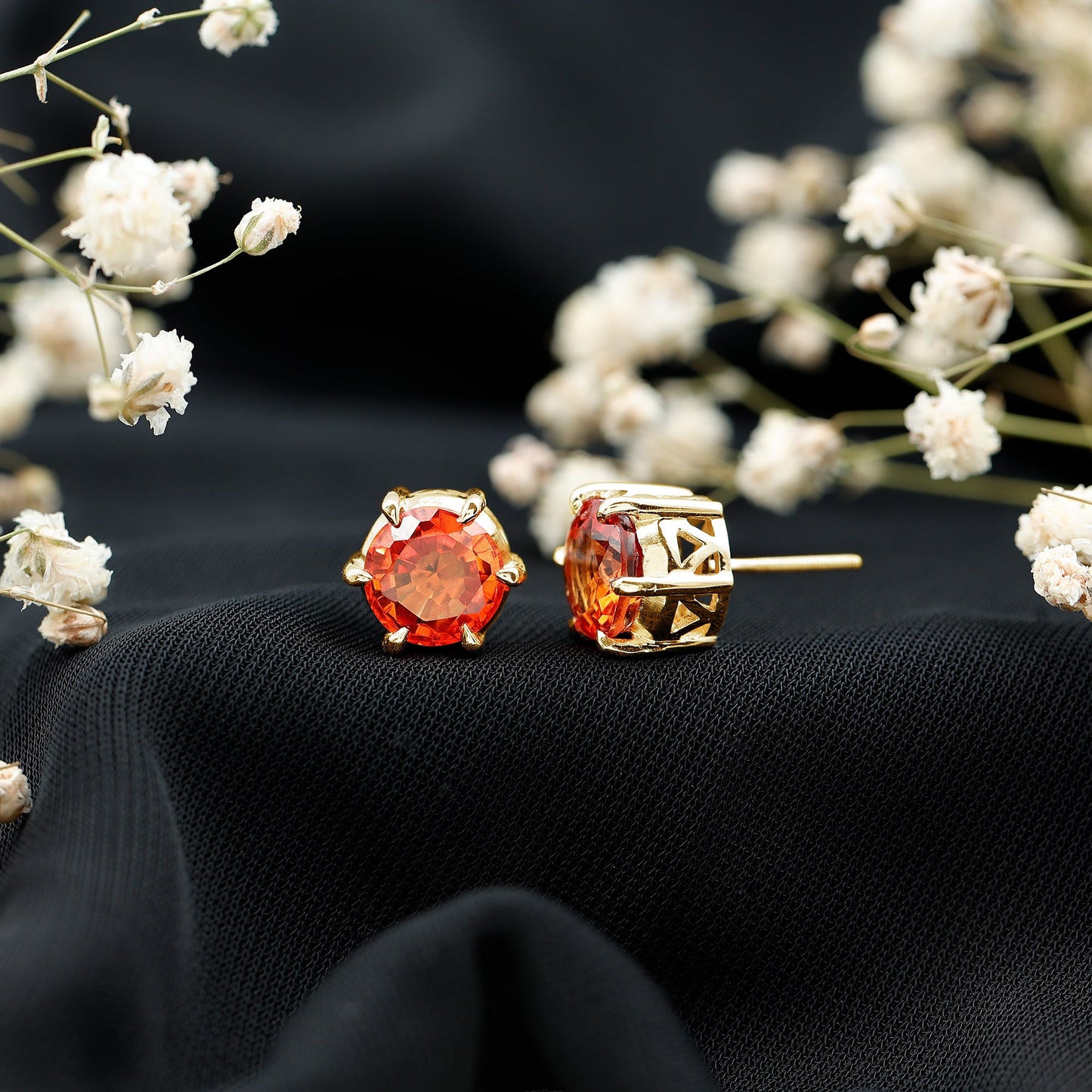 4.5 Carat Round Lab Created Orange Sapphire Solitaire Stud Earrings