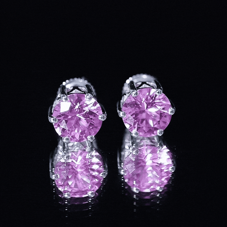 Certified 4.5 Carat Round Lab Created Pink Sapphire Stud Earrings