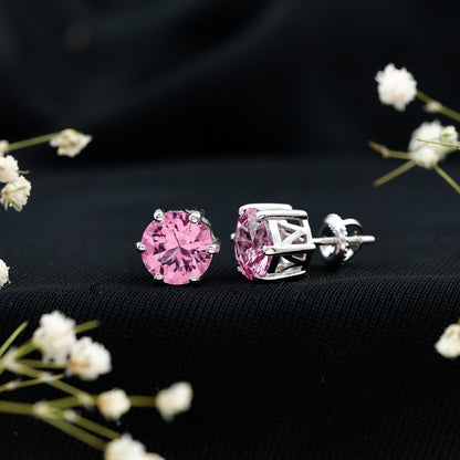 Certified 4.5 Carat Round Lab Created Pink Sapphire Stud Earrings