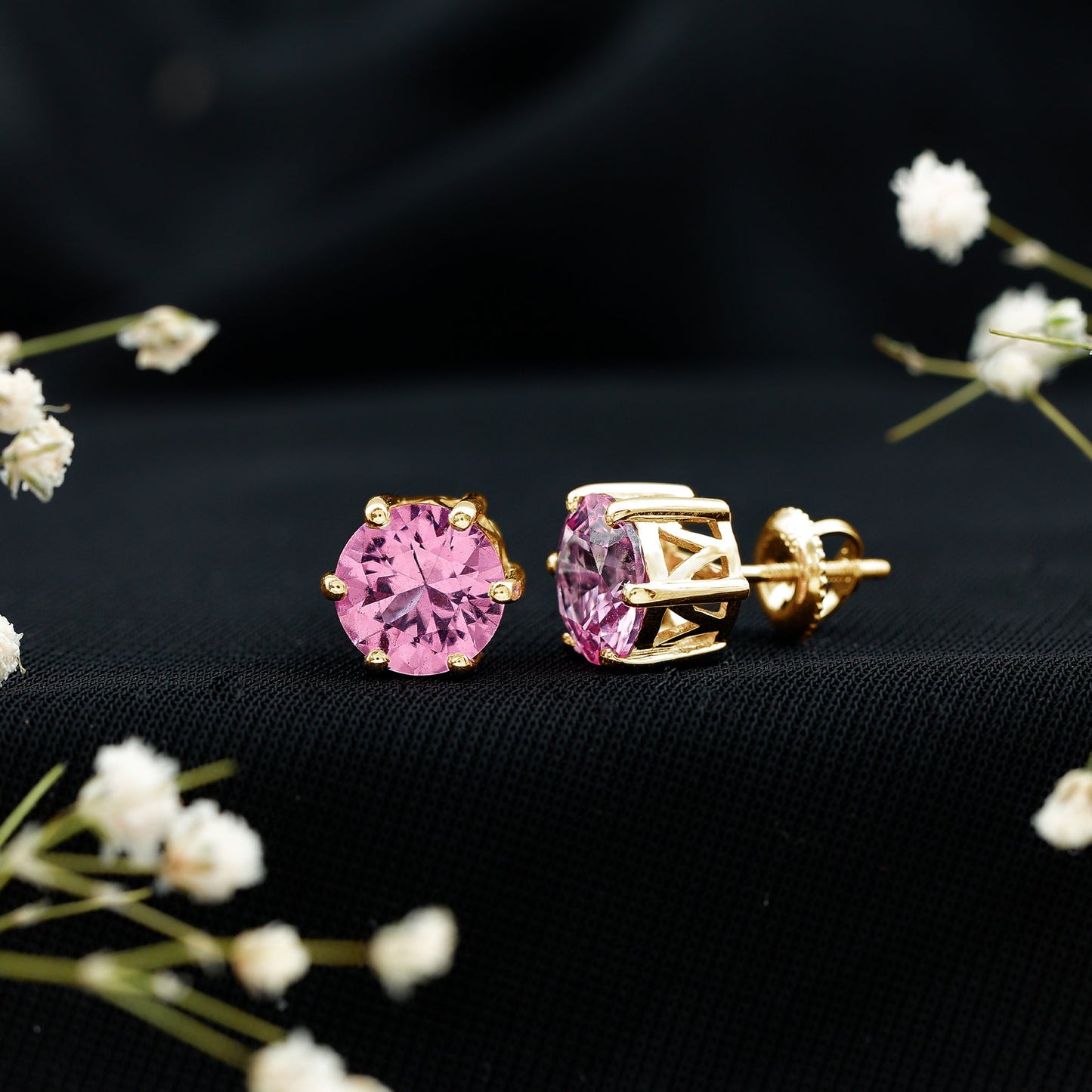 Certified 4.5 Carat Round Lab Created Pink Sapphire Stud Earrings