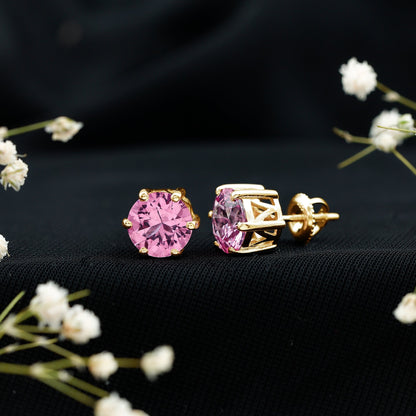 Certified 4.5 Carat Round Lab Created Pink Sapphire Stud Earrings