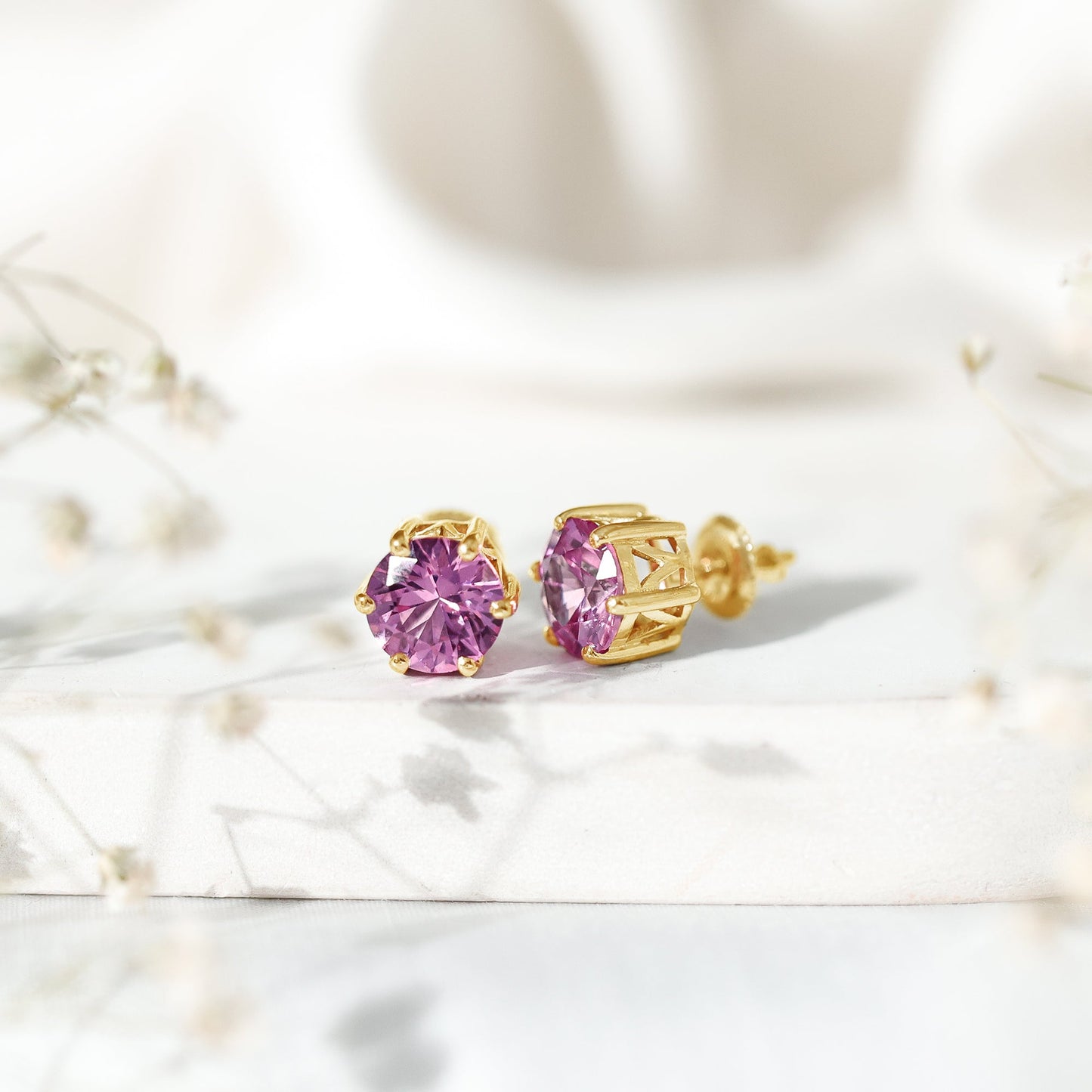 Certified 4.5 Carat Round Lab Created Pink Sapphire Stud Earrings