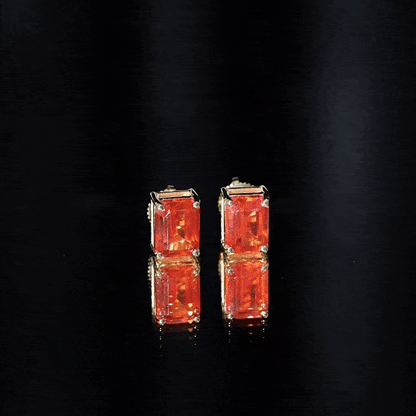 Lab Grown Orange Sapphire Emerald Cut Stud Earrings