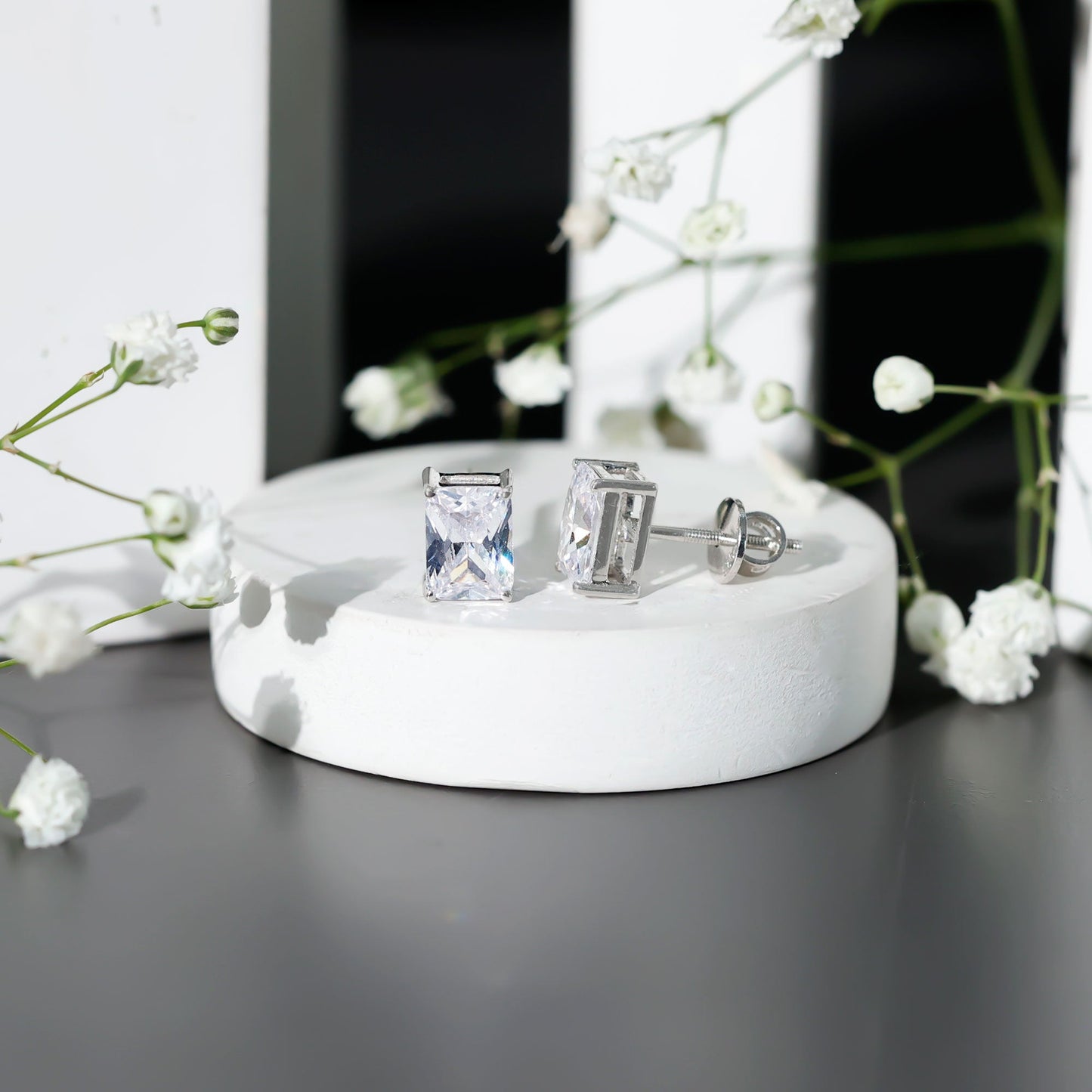 Certified 3.7 Carat Emerald Cut Cubic Zirconia Stud Earrings