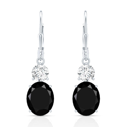Oval Shaped Lab Created Black Diamond Drop Earrings with Moissanite