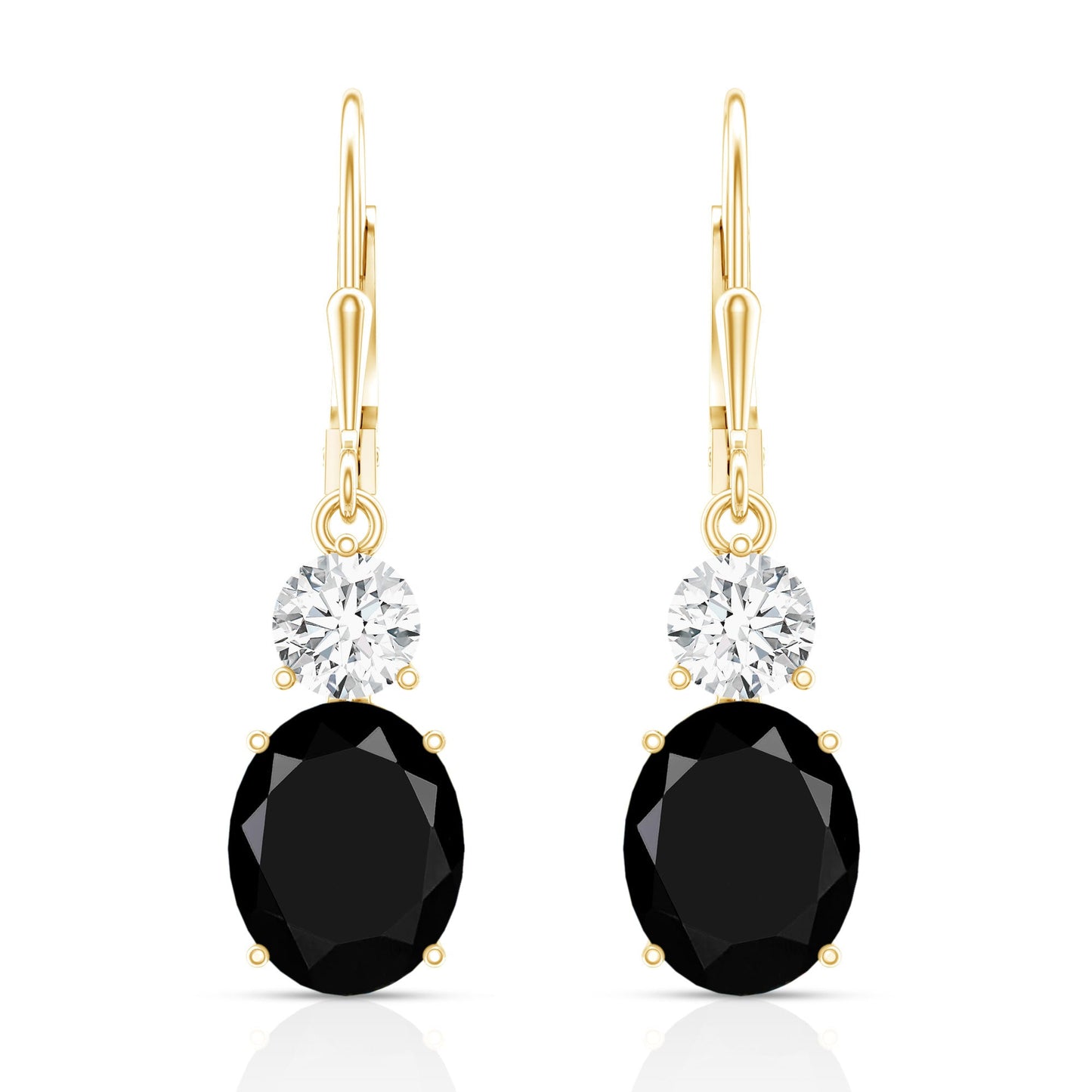 Oval Shaped Lab Created Black Diamond Drop Earrings with Moissanite