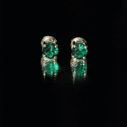 Round Shape Lab Grown Emerald Solitaire Stud Earrings