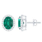 Classic Oval Shaped Lab Grown Emerald and Diamond Halo Stud Earrings