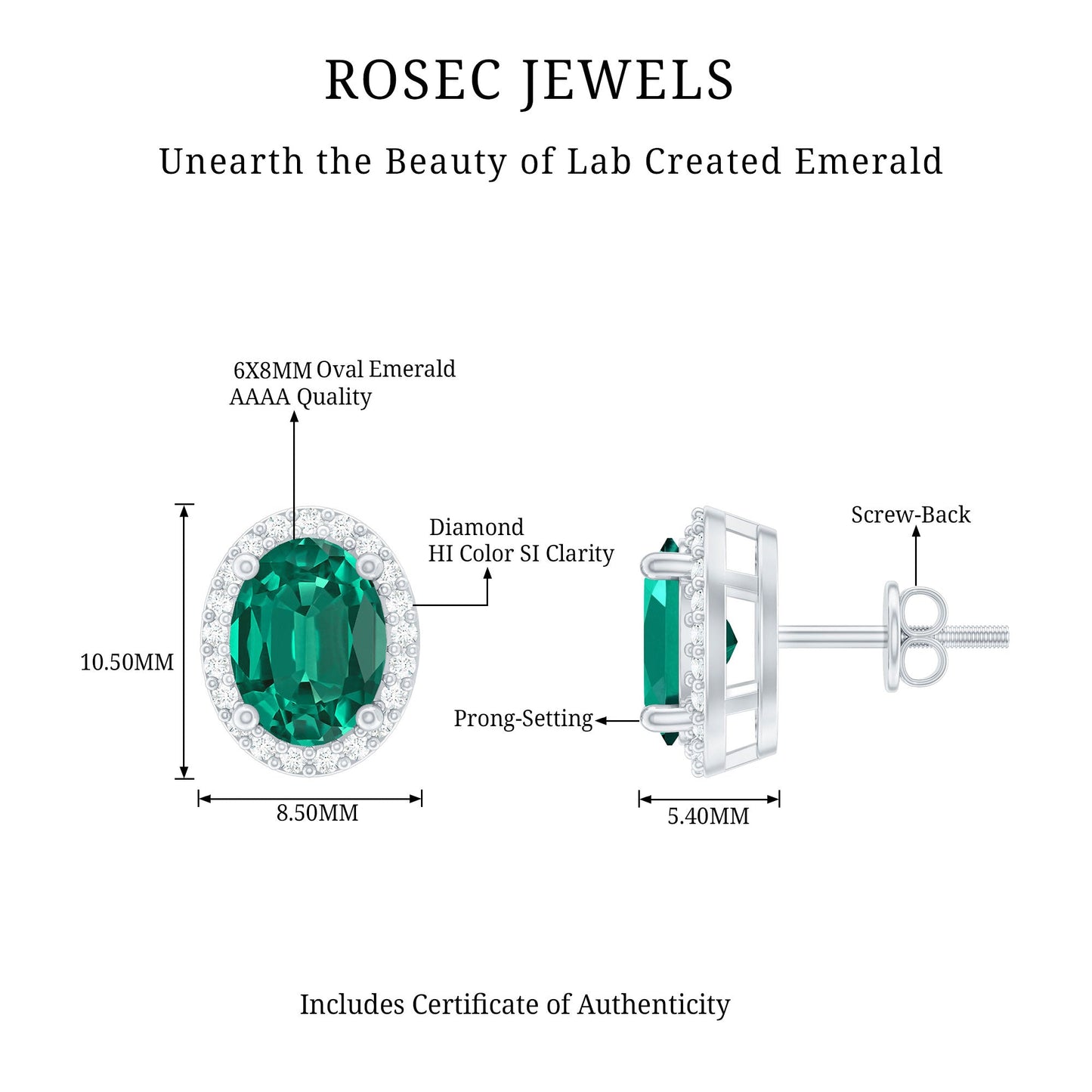 Classic Oval Shaped Lab Grown Emerald and Diamond Halo Stud Earrings