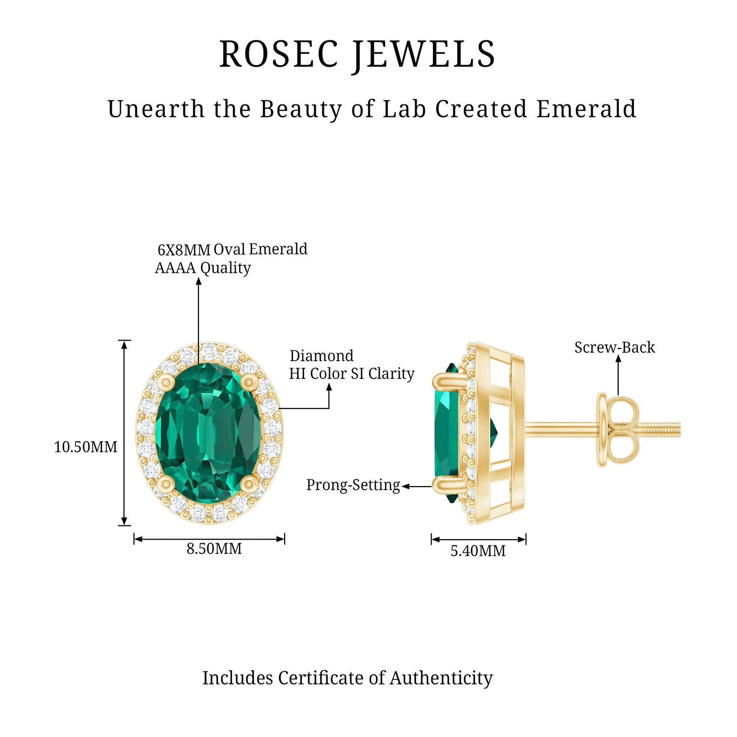 Classic Oval Shaped Lab Grown Emerald and Diamond Halo Stud Earrings