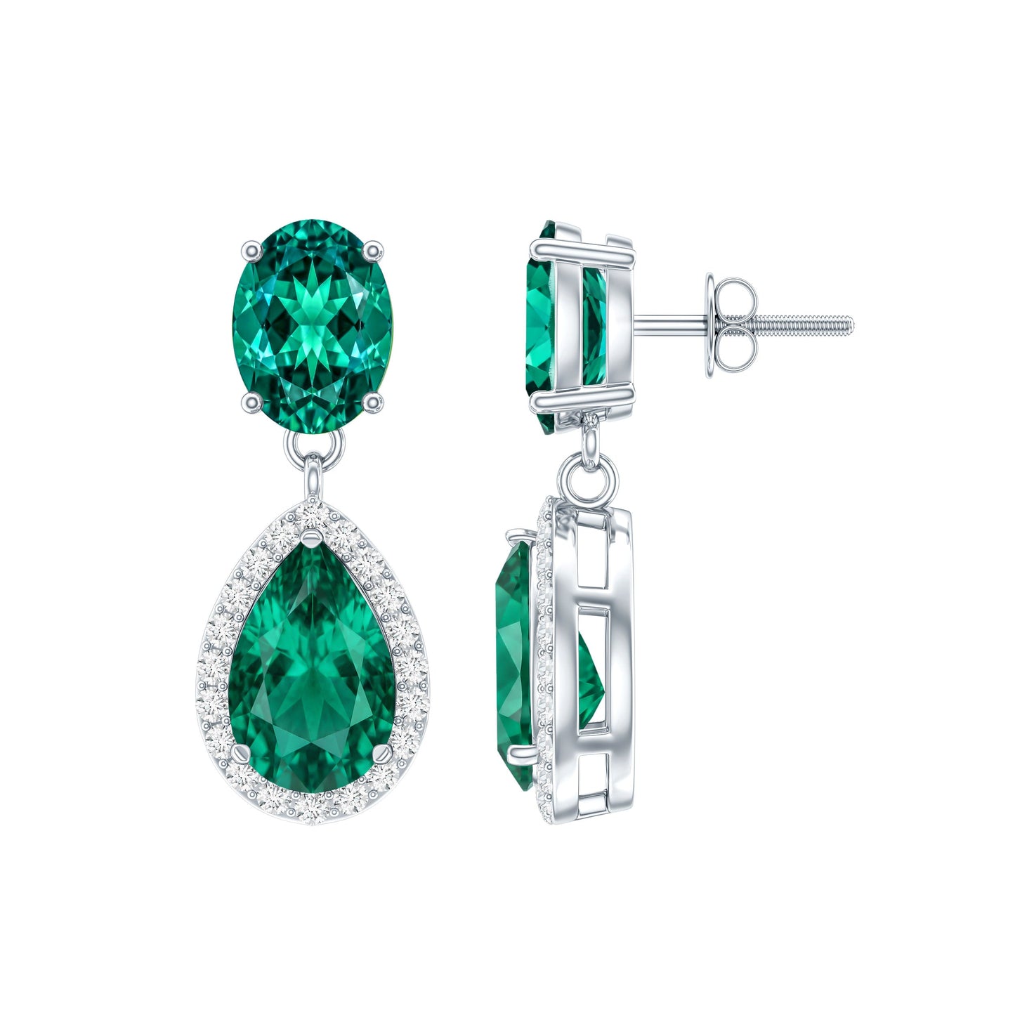 Lab Created Emerald Classic Dangle Earrings with Moissanite