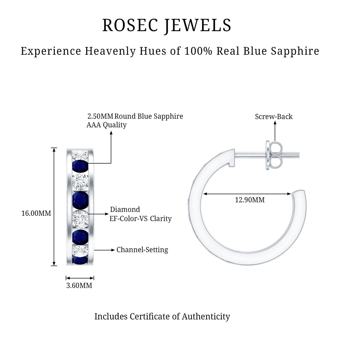 Blue Sapphire Hoop Earrings with Lab Grown Diamond