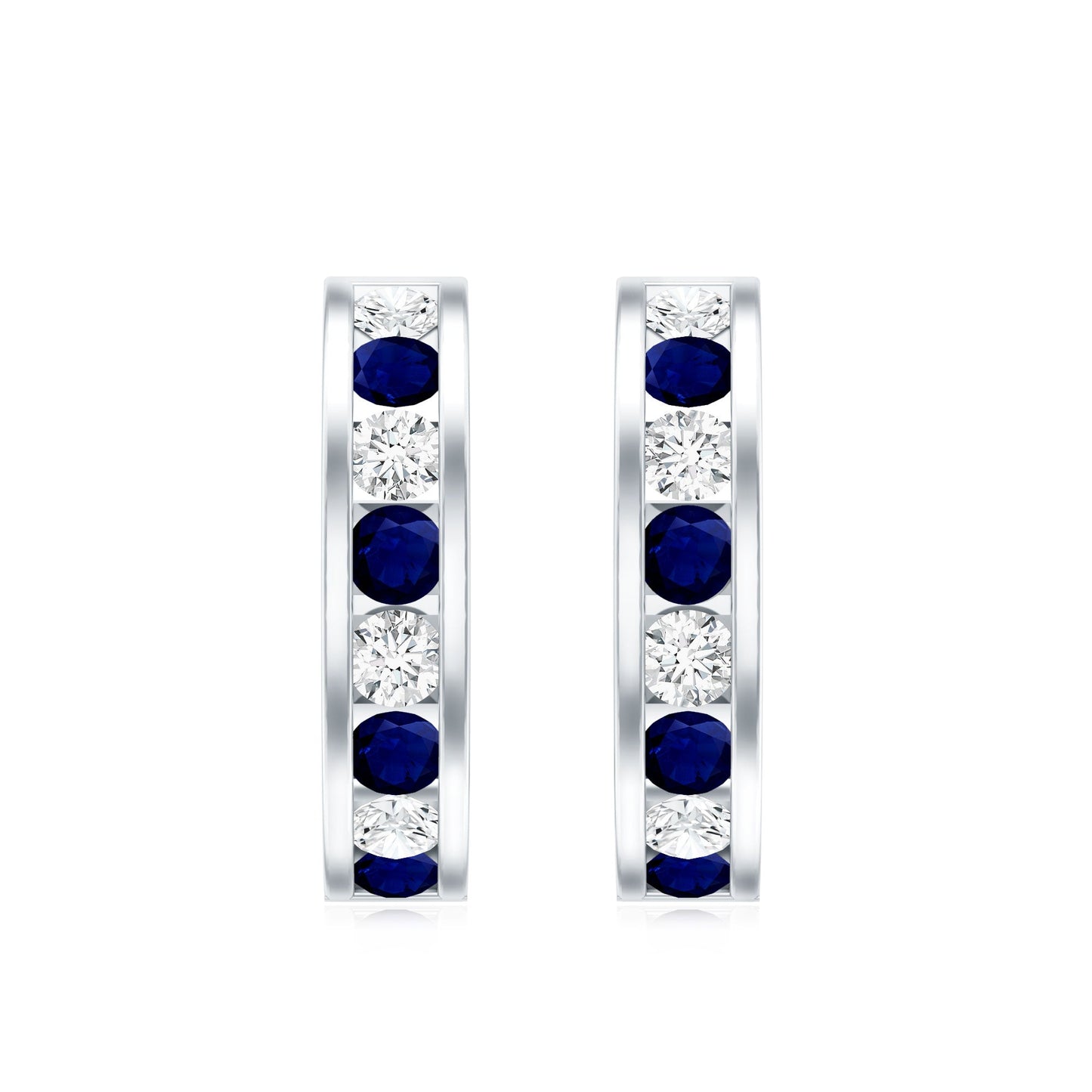 Blue Sapphire Hoop Earrings with Lab Grown Diamond
