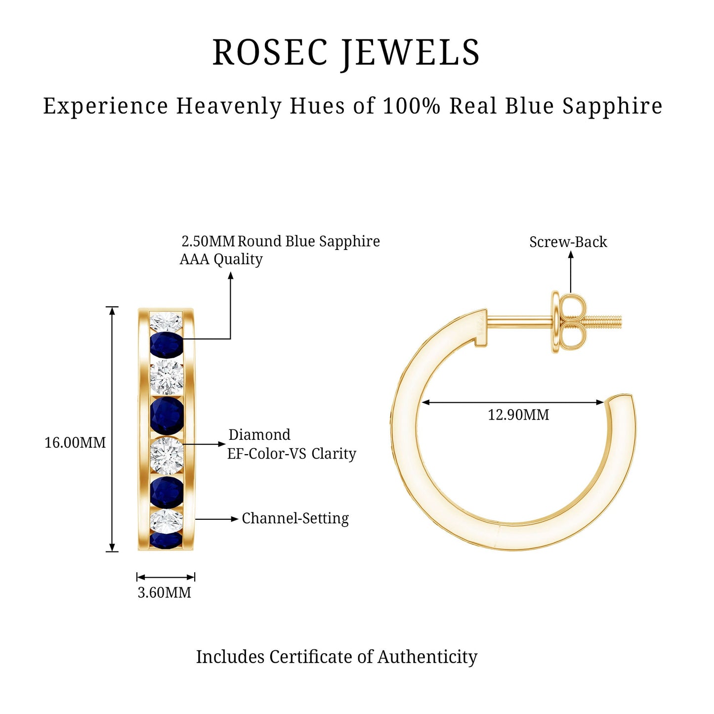 Blue Sapphire Hoop Earrings with Lab Grown Diamond