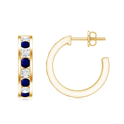 Blue Sapphire Hoop Earrings with Lab Grown Diamond