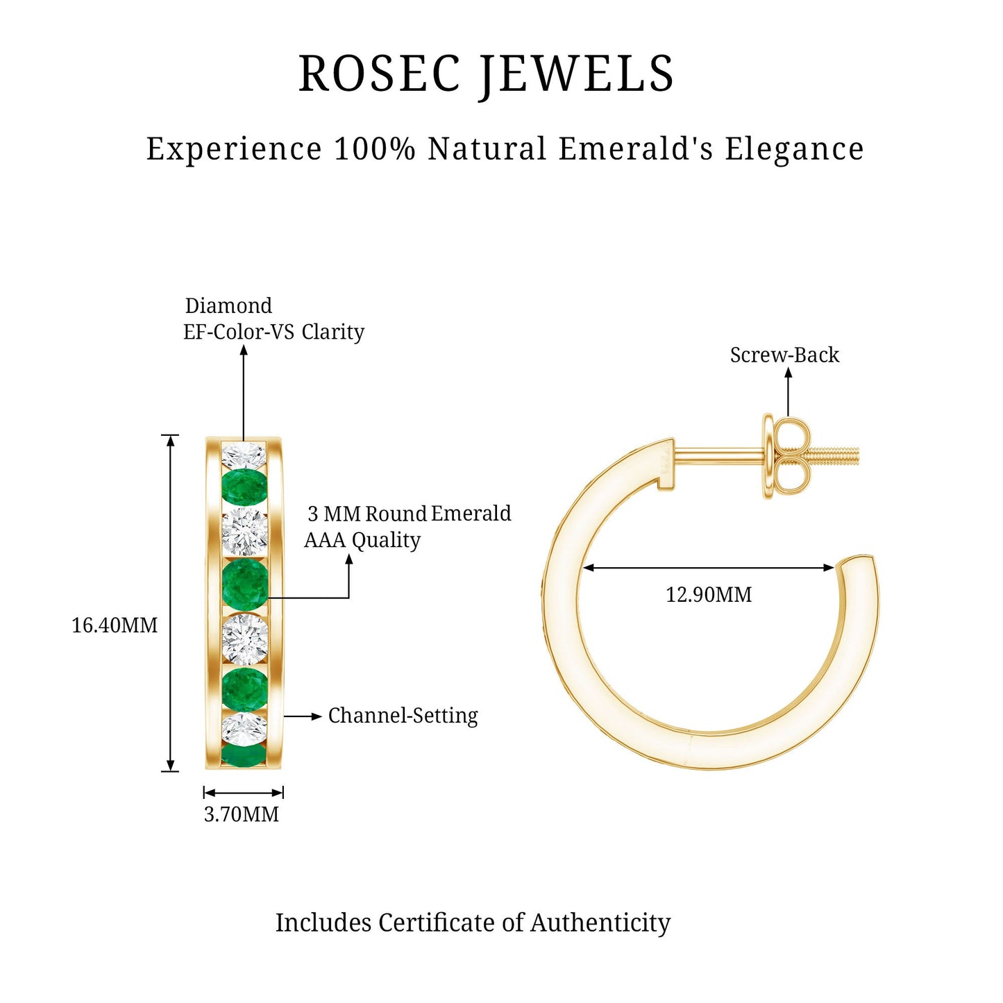 Certified Emerald and Lab Diamond Hoop Earrings