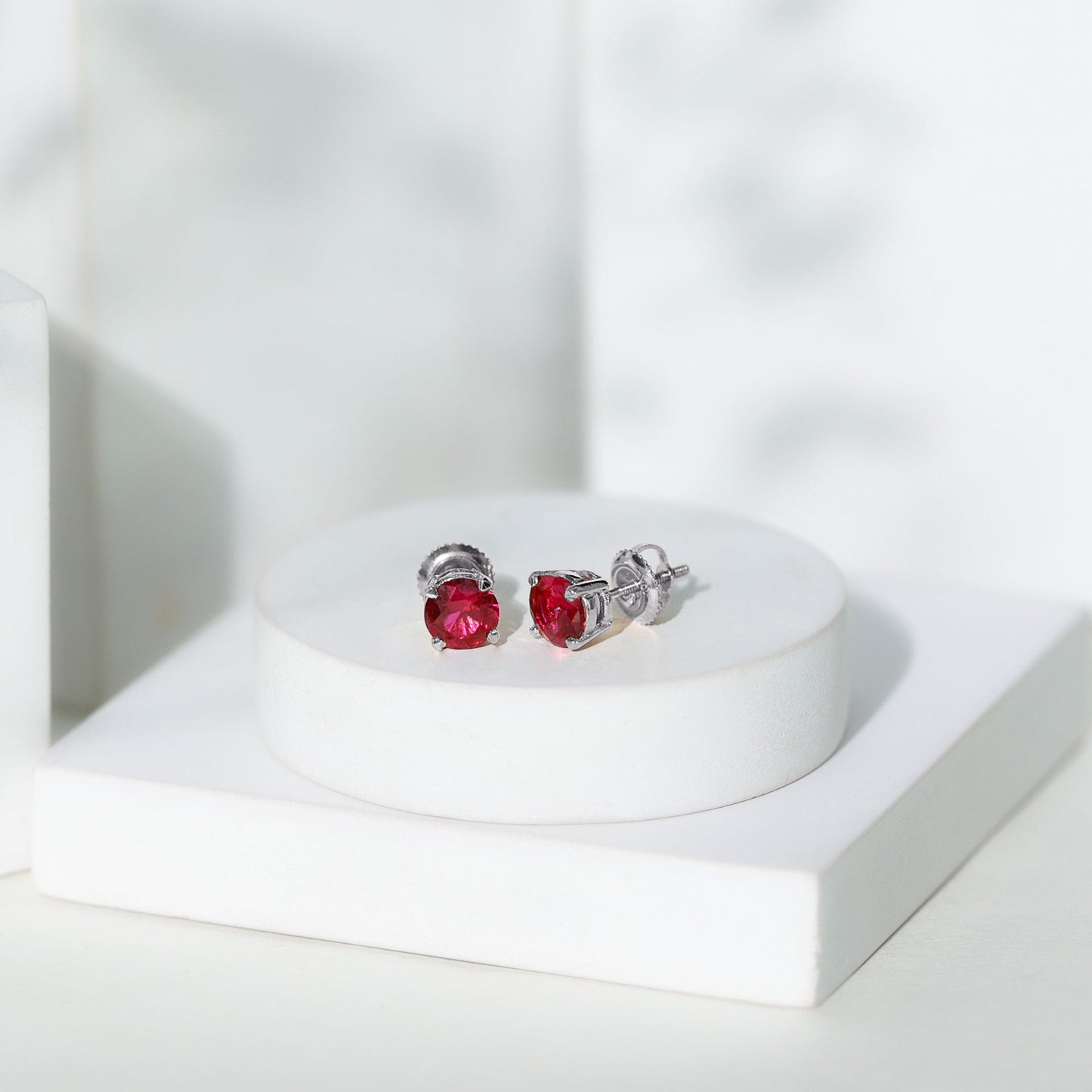 Round Lab Created Ruby Solitaire Stud Earrings