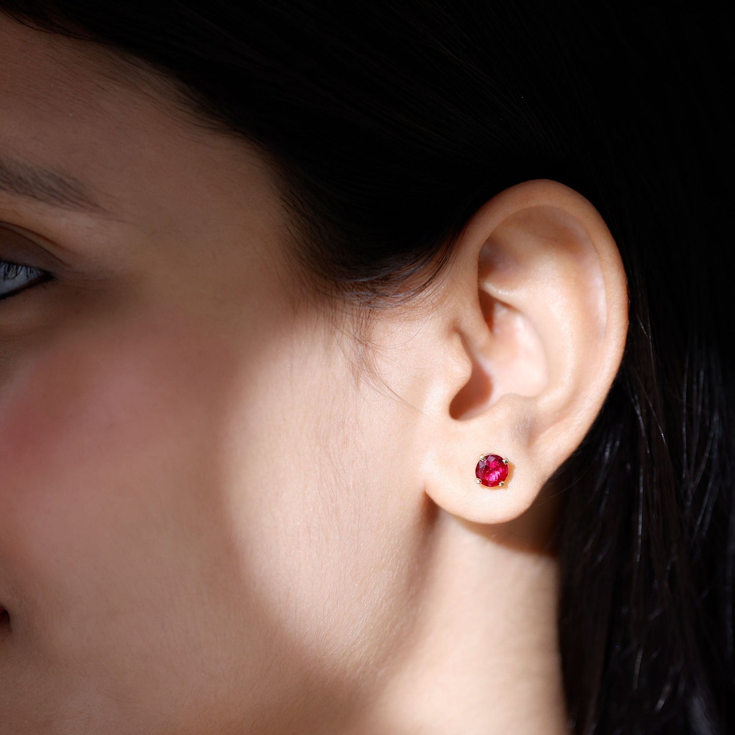 Round Lab Created Ruby Solitaire Stud Earrings