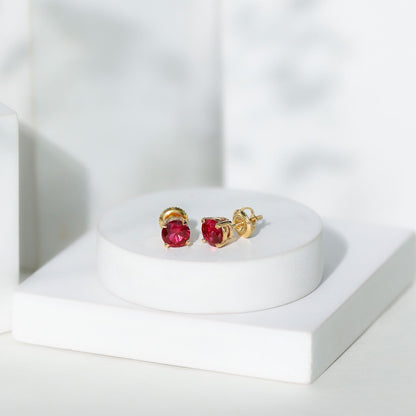 Round Lab Created Ruby Solitaire Stud Earrings