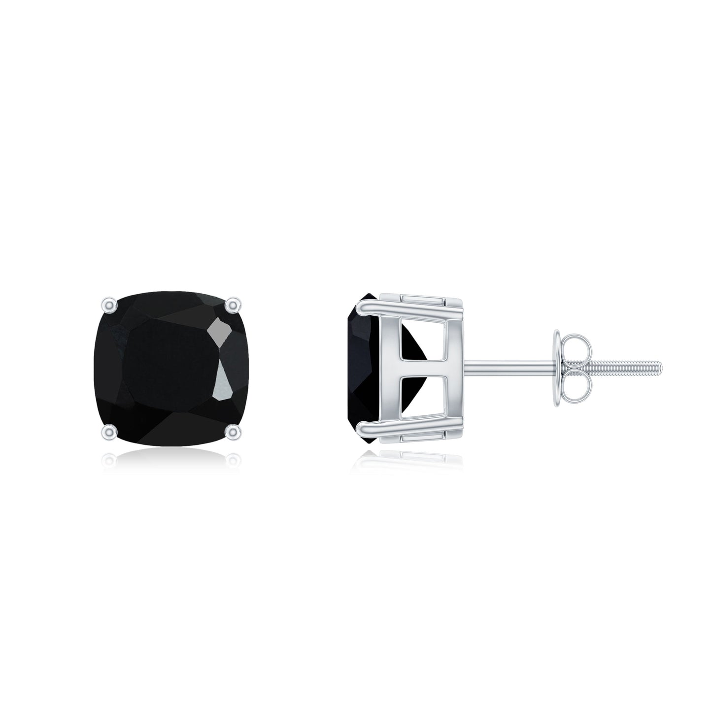 4 Carat Cushion Cut Black Spinel Solitaire Stud Earrings