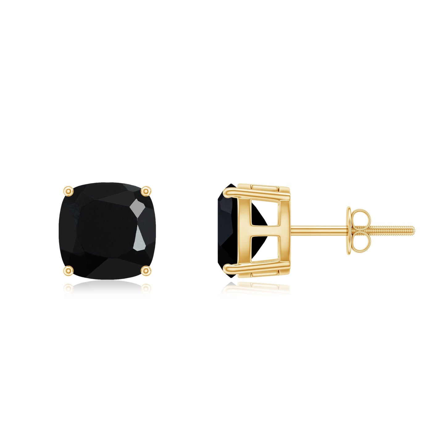 4 Carat Cushion Cut Black Spinel Solitaire Stud Earrings