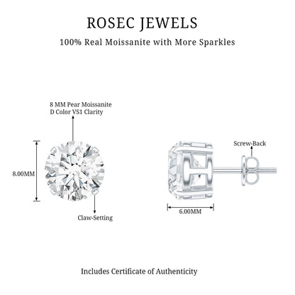 Certified 4 Carat Moissanite Stud Earrings in Silver