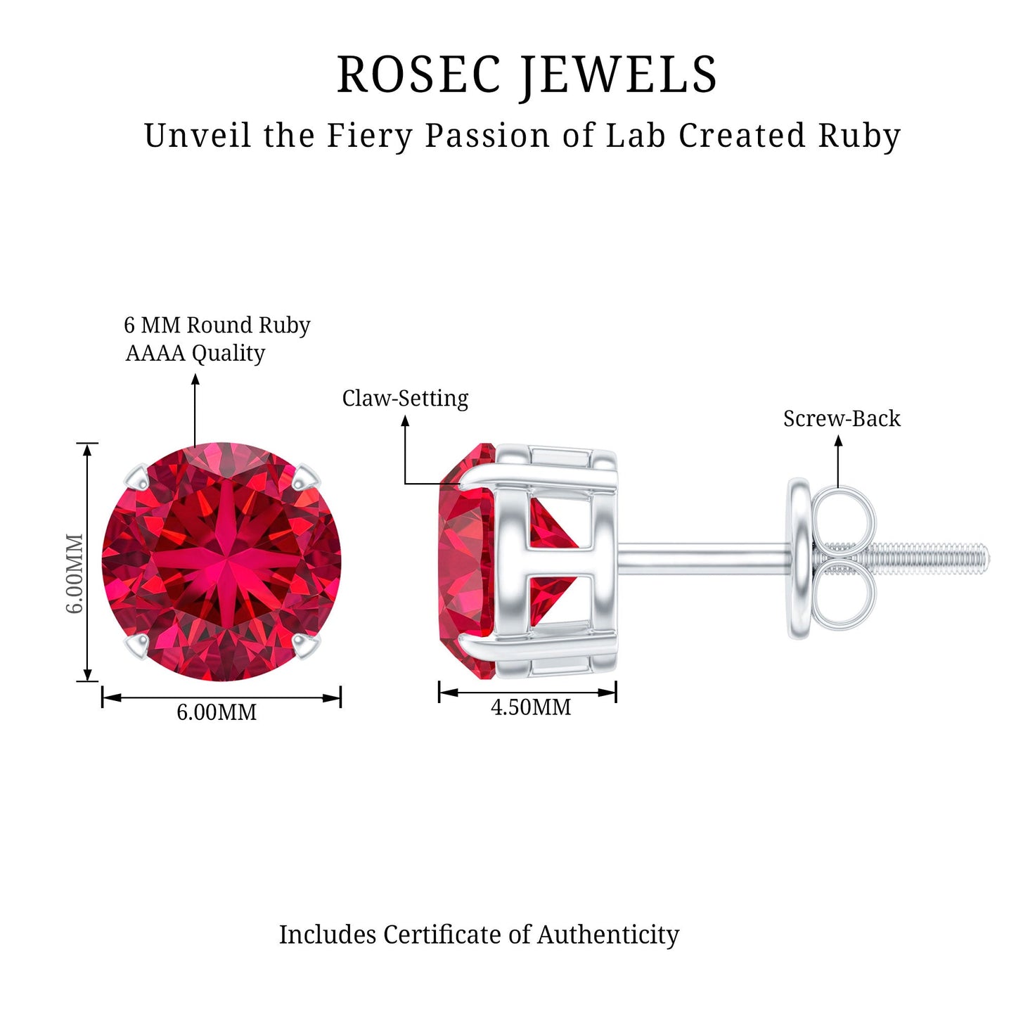 2.74 Carat Round Cut Solitaire Lab Created Ruby Stud Earring for women