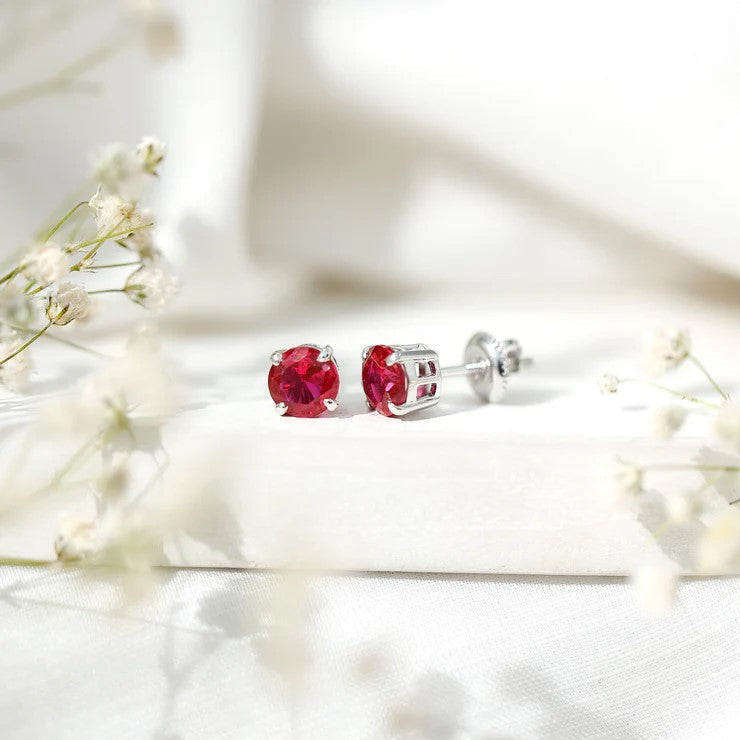 2.74 Carat Round Cut Solitaire Lab Created Ruby Stud Earring for women