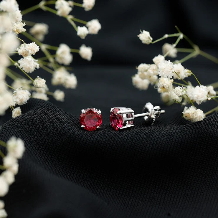 2.74 Carat Round Cut Solitaire Lab Created Ruby Stud Earring for women