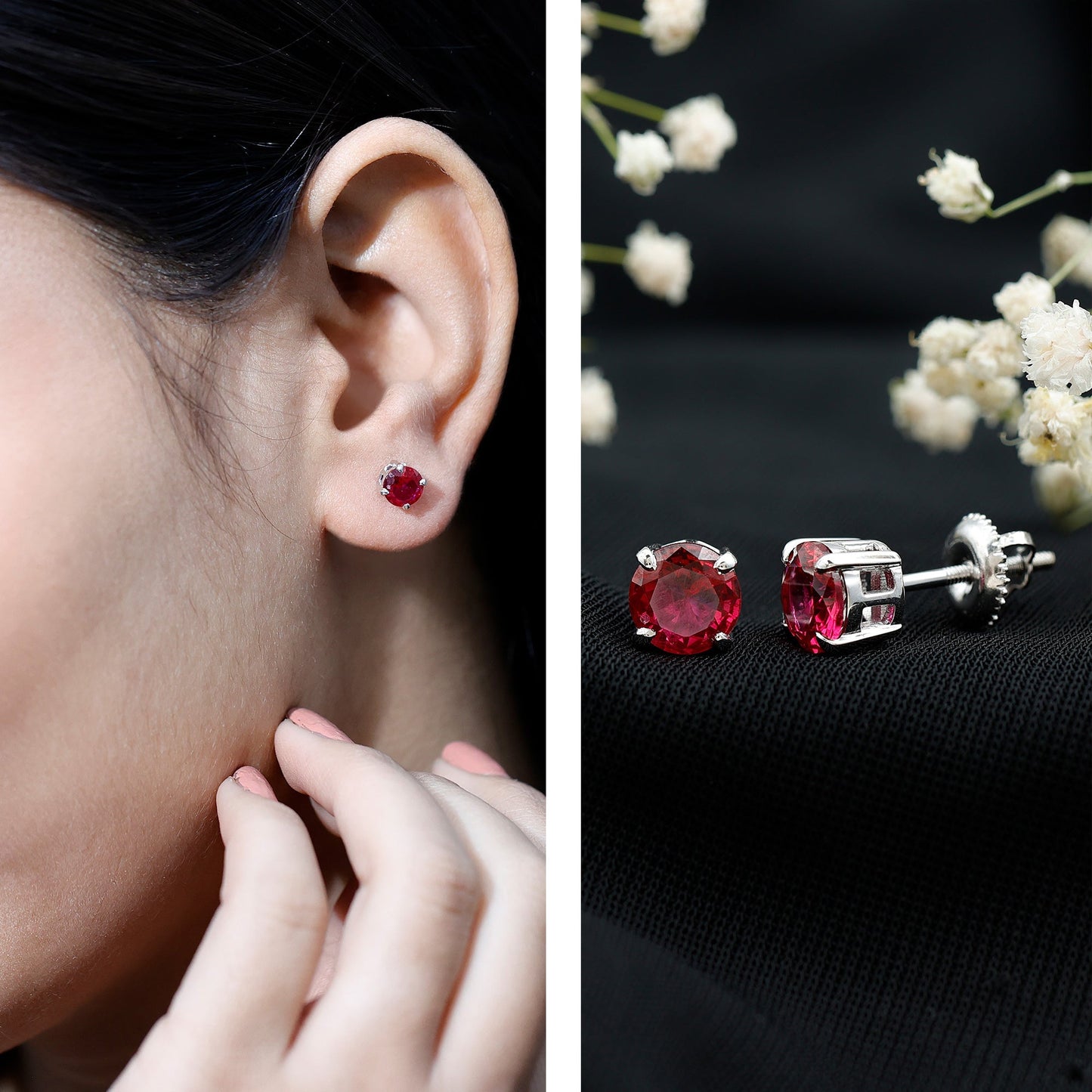 2.74 Carat Round Cut Solitaire Lab Created Ruby Stud Earring for women