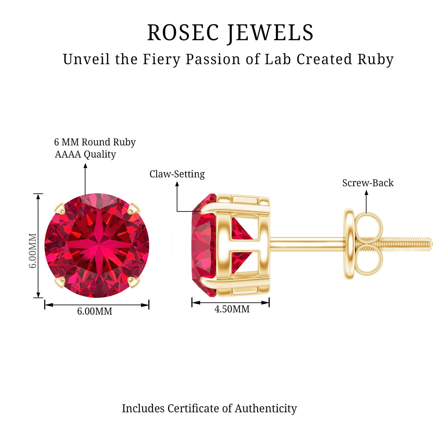2.74 Carat Round Cut Solitaire Lab Created Ruby Stud Earring for women