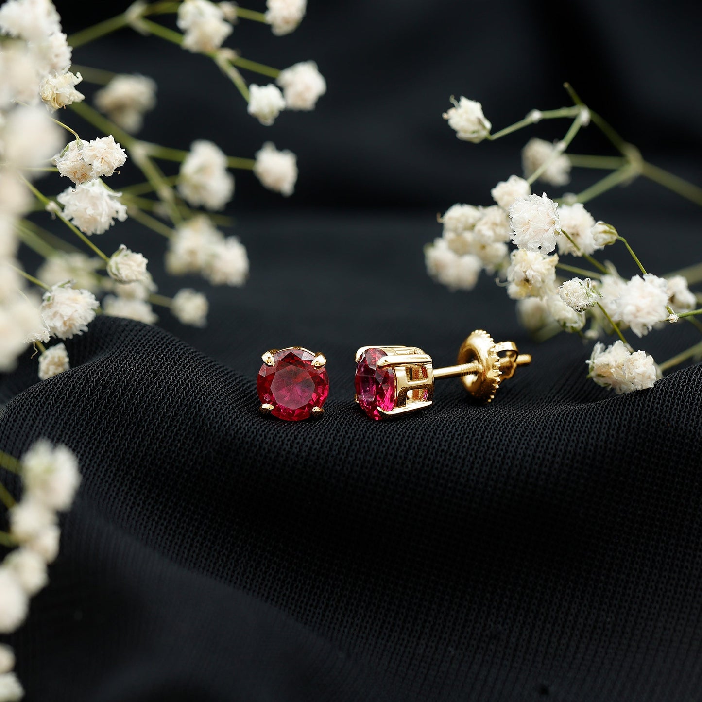 2.74 Carat Round Cut Solitaire Lab Created Ruby Stud Earring for women
