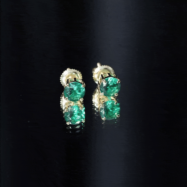 1.6 Carat Round Lab Created Emerald Solitaire Stud Earrings