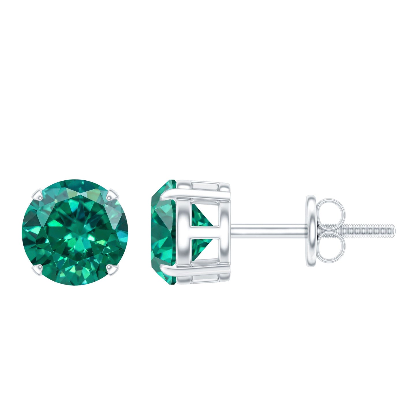 1.6 Carat Round Lab Created Emerald Solitaire Stud Earrings