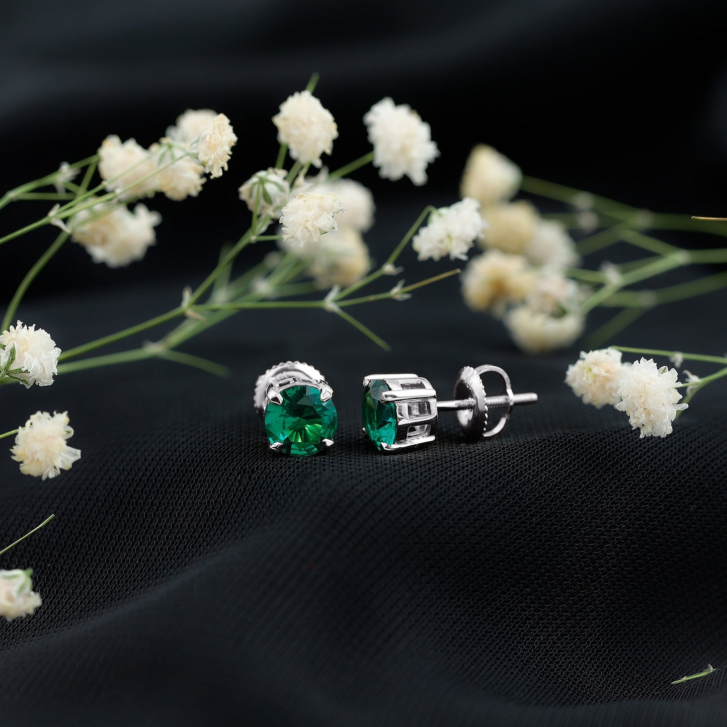 1.6 Carat Round Lab Created Emerald Solitaire Stud Earrings
