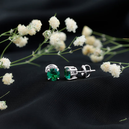 1.6 Carat Round Lab Created Emerald Solitaire Stud Earrings