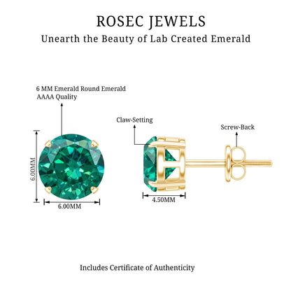 1.6 Carat Round Lab Created Emerald Solitaire Stud Earrings