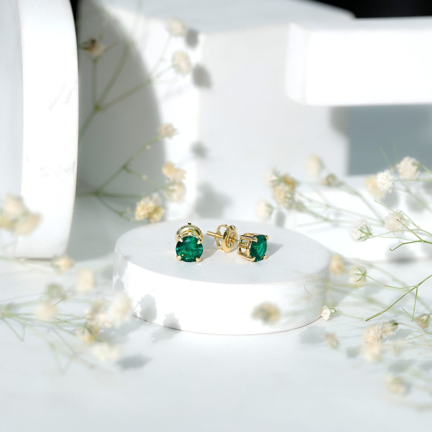 1.6 Carat Round Lab Created Emerald Solitaire Stud Earrings