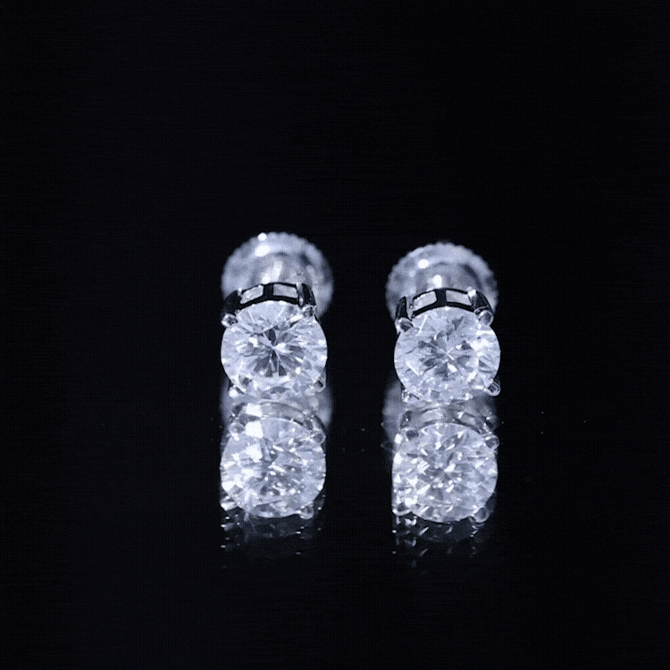 2 Carat Moissanite Solitaire Stud Earrings in Silver