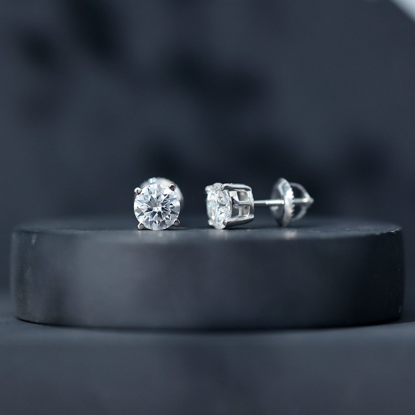 2 Carat Moissanite Solitaire Stud Earrings in Silver