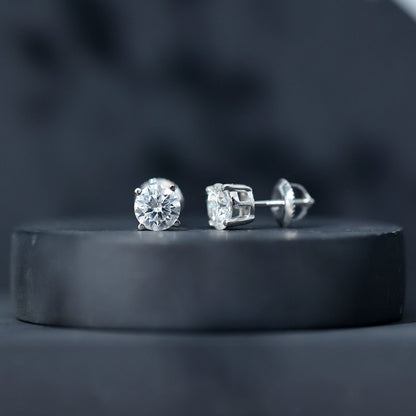 2 Carat Moissanite Solitaire Stud Earrings in Silver